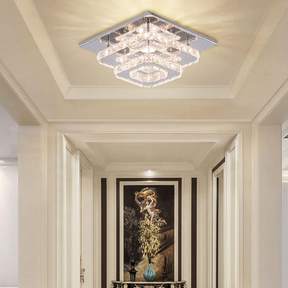 2 Layers Round LED Crystal Silver Ceiling Light for Hallway Kitchen