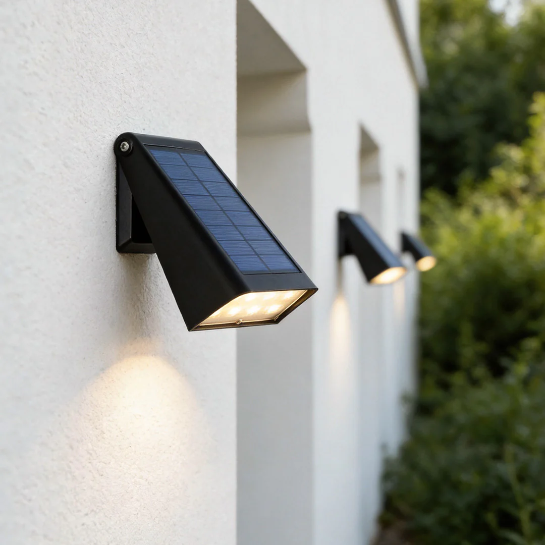IP54 Waterproof Black Solar Powered Outdoor Wall Lights, Dusk-to-Dawn