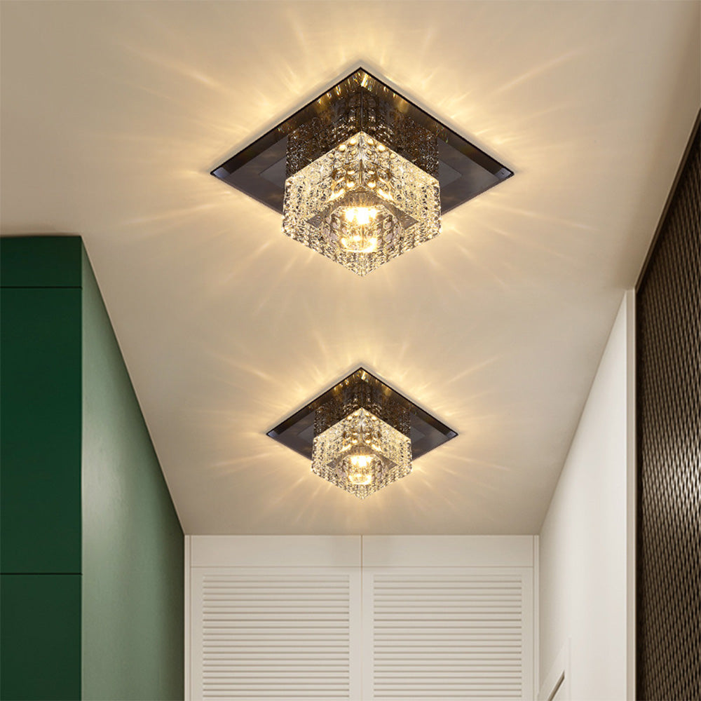 Contemporary Squared Shape Crystal LED Ceiling Light For Hallway