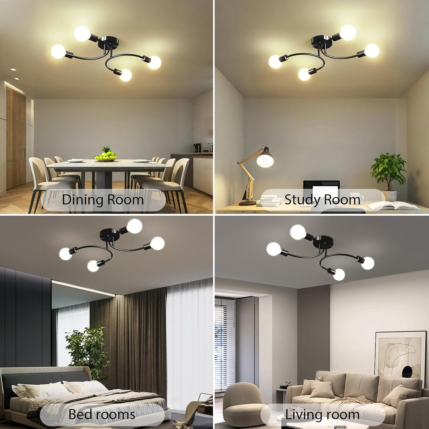 Creative Multi-Bulb Golden Bedroom Ceiling Light