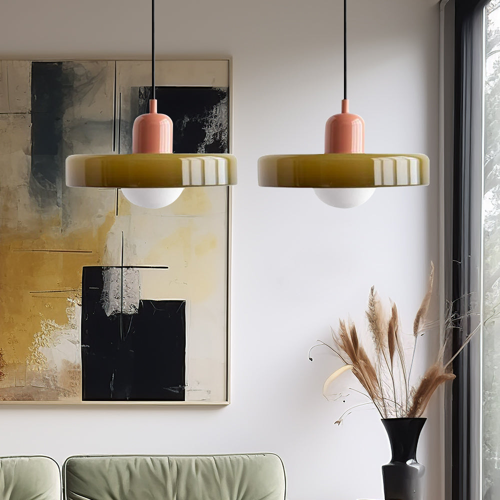 2 Heads Modern Bauhaus Stained Glass Pendant Lamp