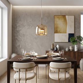 Elegant Amber Glass Iron LED Pendant Lights for Living Room