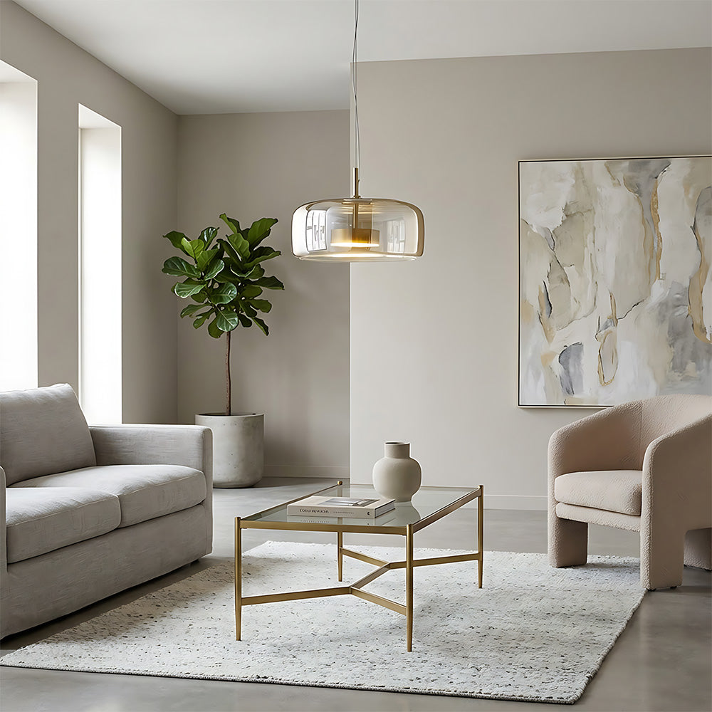 Elegant Amber Glass Iron LED Pendant Lights for Living Room