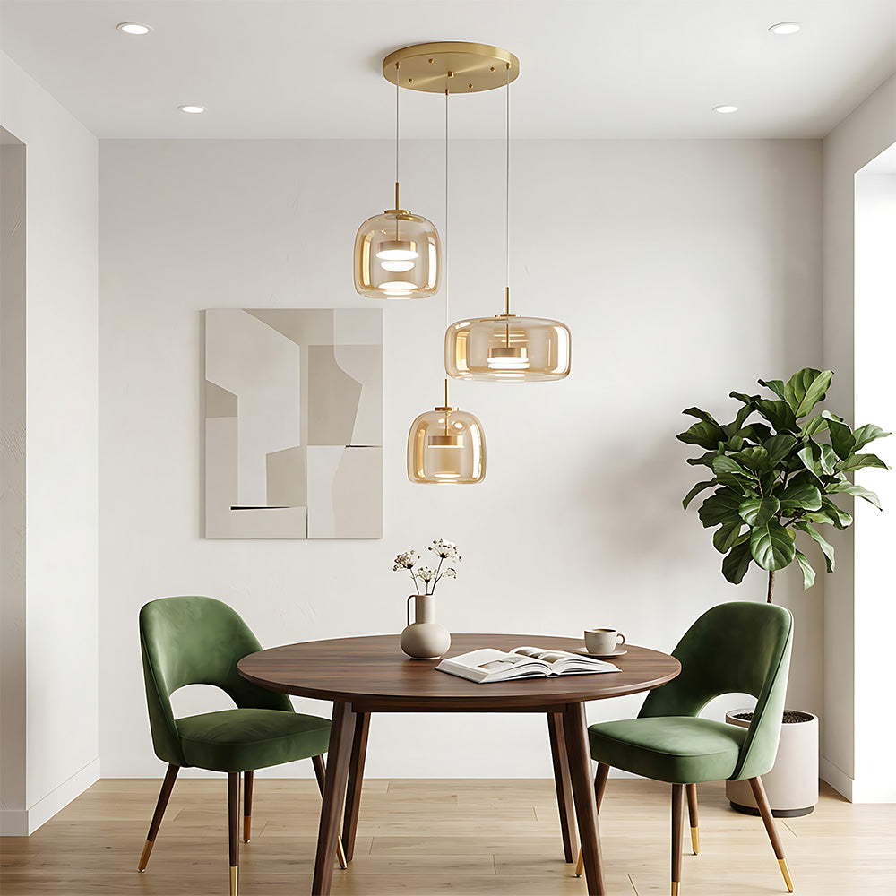Elegant Amber Glass Iron LED Pendant Lights for Living Room