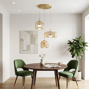 Elegant Amber Glass Iron LED Pendant Lights for Living Room