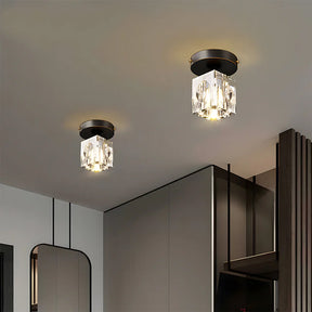 Modern Crystal Ceiling Light Fixture, Mini Flush Mount Copper Chandelier