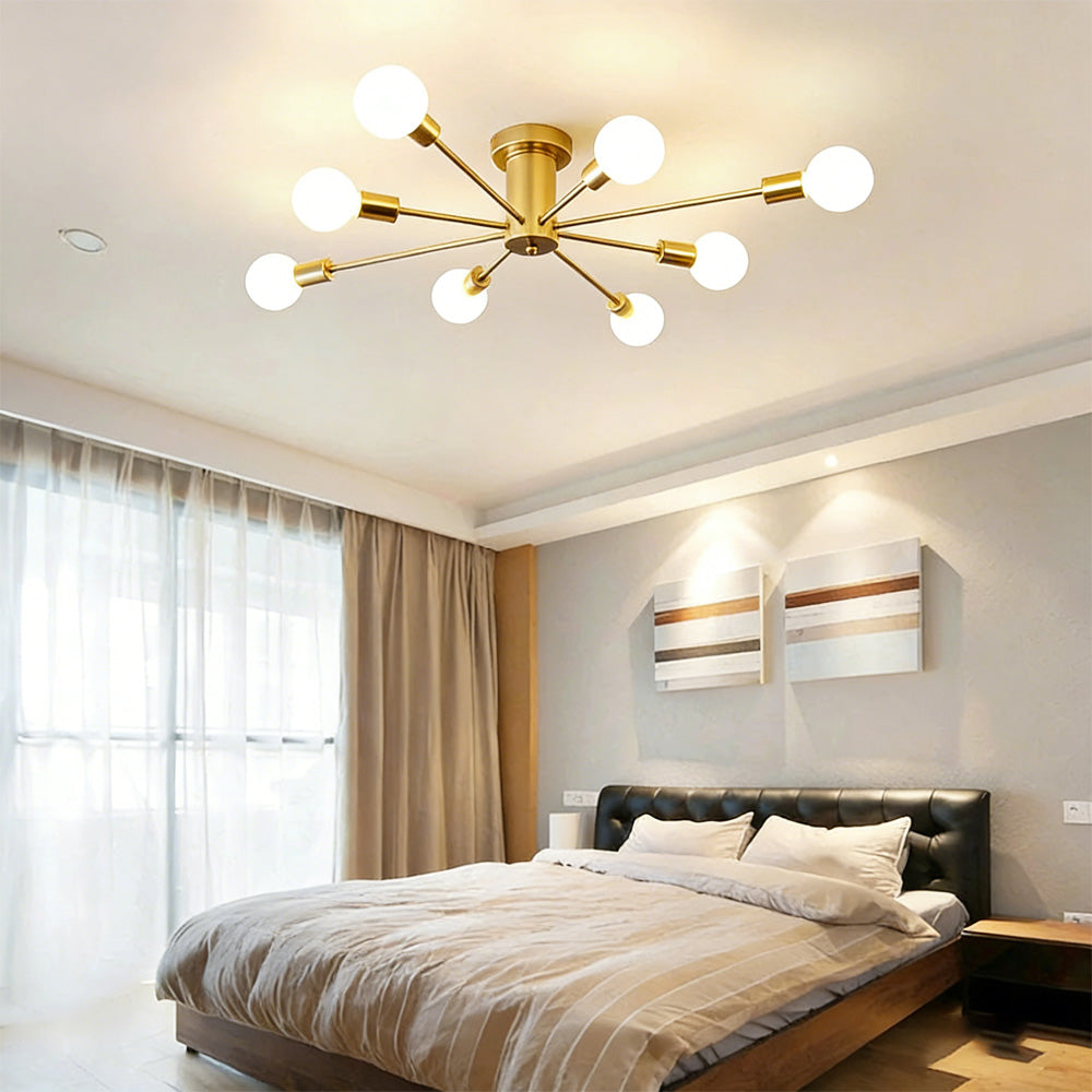 Simple Gold Iron Semi Flush Chandelier For Bedroom