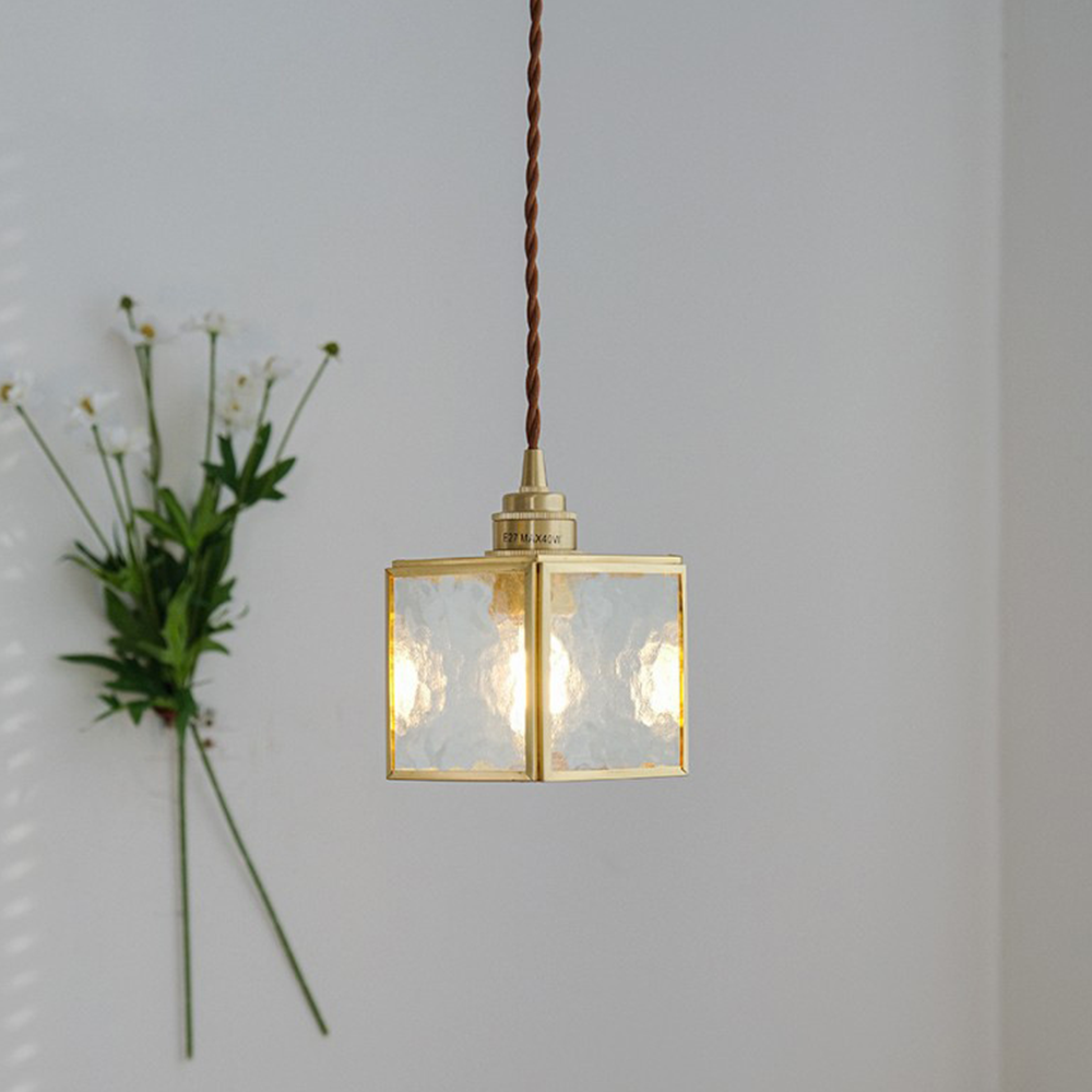 Cube Glass and Iron Clear Pendant Lights