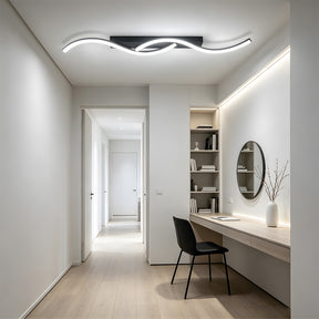 Modern Black Linear Flush Mount Wave LED Ceiling Lights for Bedroom