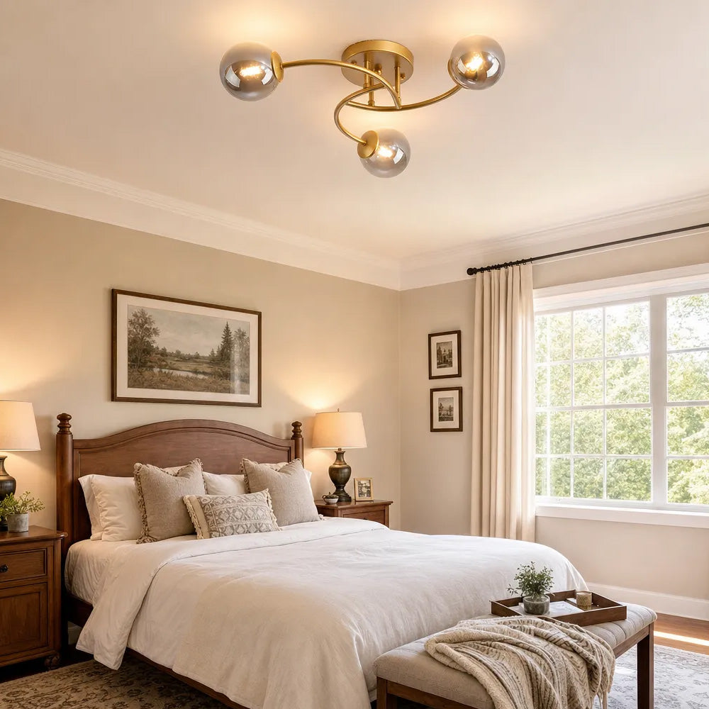 Modern Iron Glass Flush Mount Ceiling Light for Living Room