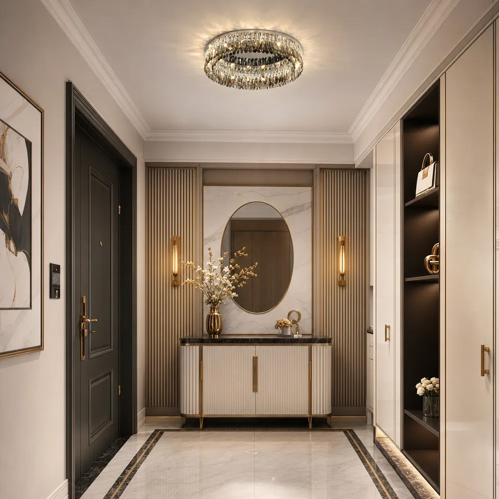 Contemporary Crystal Silver Ring Flush Mount Ceiling Light for Living Room