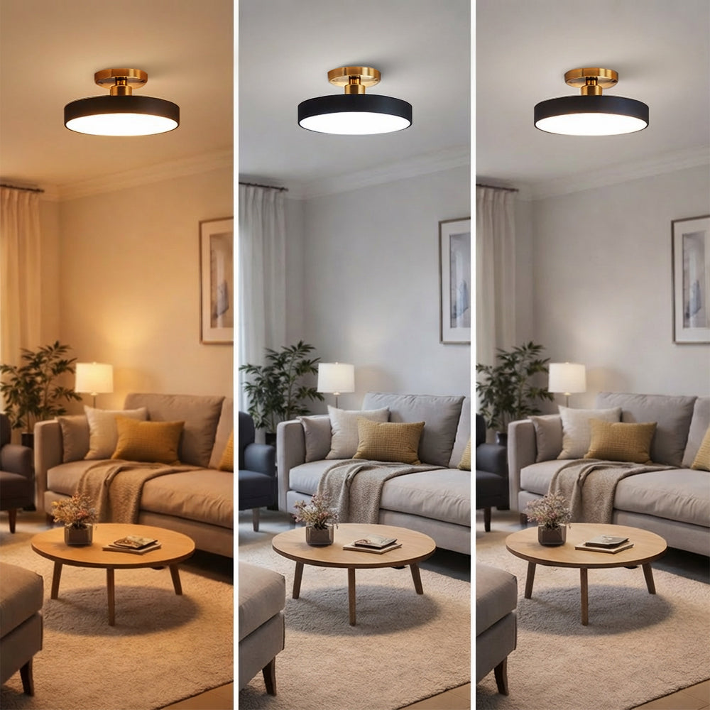 Modern LED Black Circular Semi Flush Ceiling Lights for Living Room