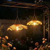 Outdoor Solar Wavy Woven Rattan Pendant Light for Patio Garden Gazebo