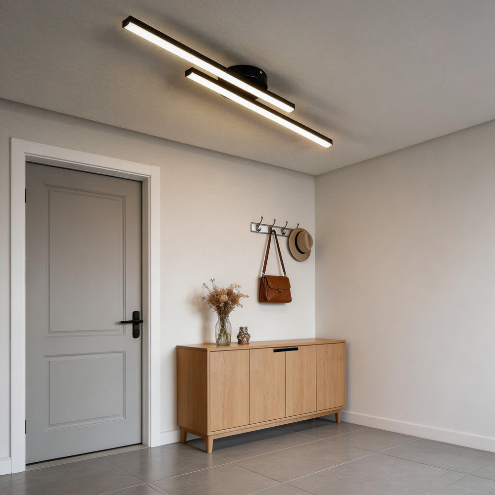 Modern Black Long Strip Semi Flush Mount LED Ceiling Light
