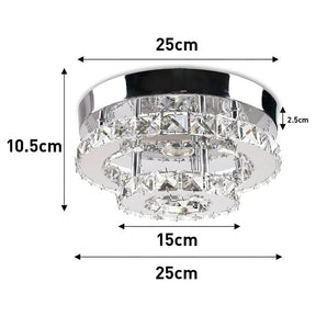 2 Layers Round LED Crystal Silver Ceiling Light for Hallway Kitchen