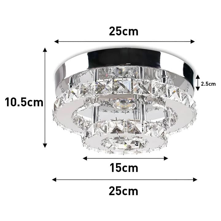 2 Layers Round LED Crystal Silver Ceiling Light for Hallway Kitchen