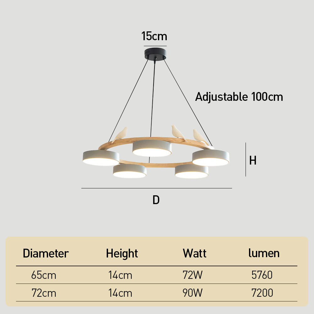 Modern Wood Bird Pendant Lights Creative LED Chandelier for Living Room, Dinning Area