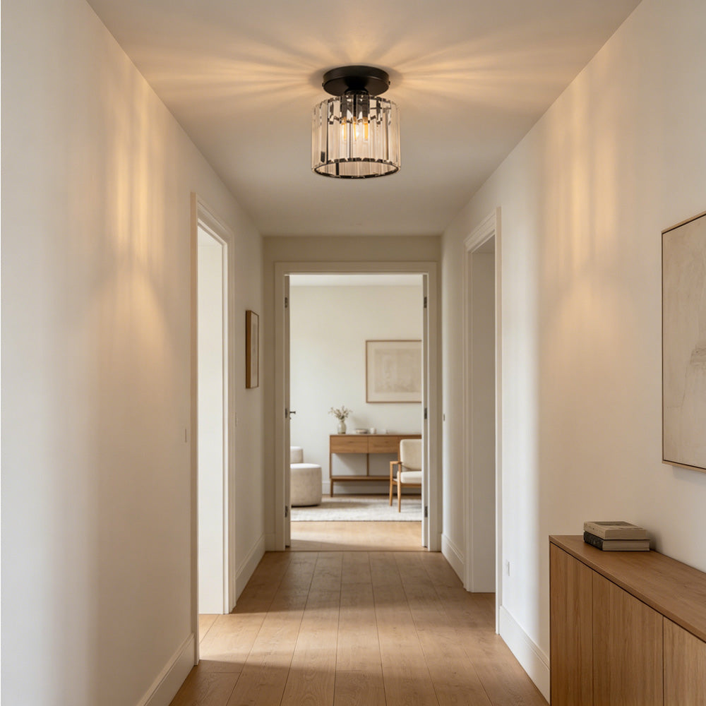Hallway Crystal Semi-flush Mount Ceiling Lights in Black