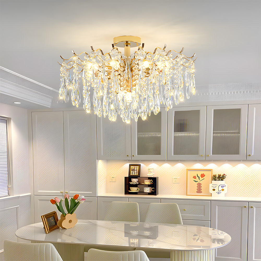 Semi-flush Iron Crystal Elegant Ceiling Lights for Living Room Bedroom