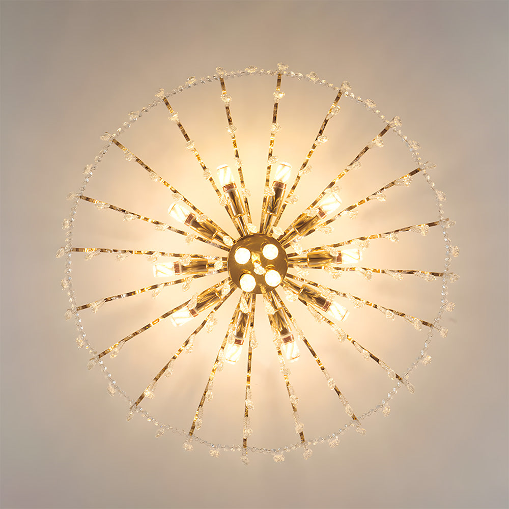 Semi-flush Iron Crystal Elegant Ceiling Lights for Living Room Bedroom