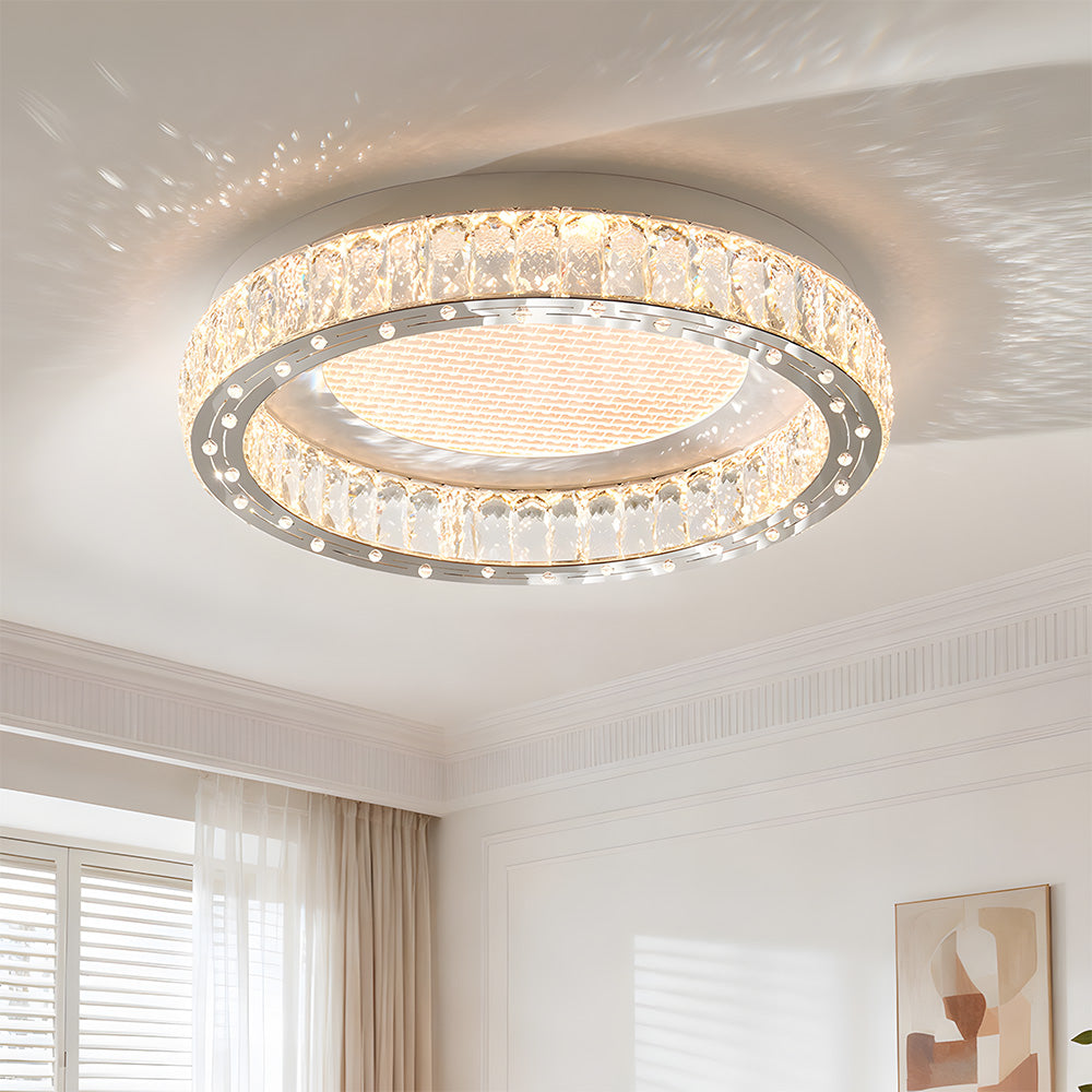 Modern Crystal Ring Stainless Steel LED Ceiling Light for Bedroom