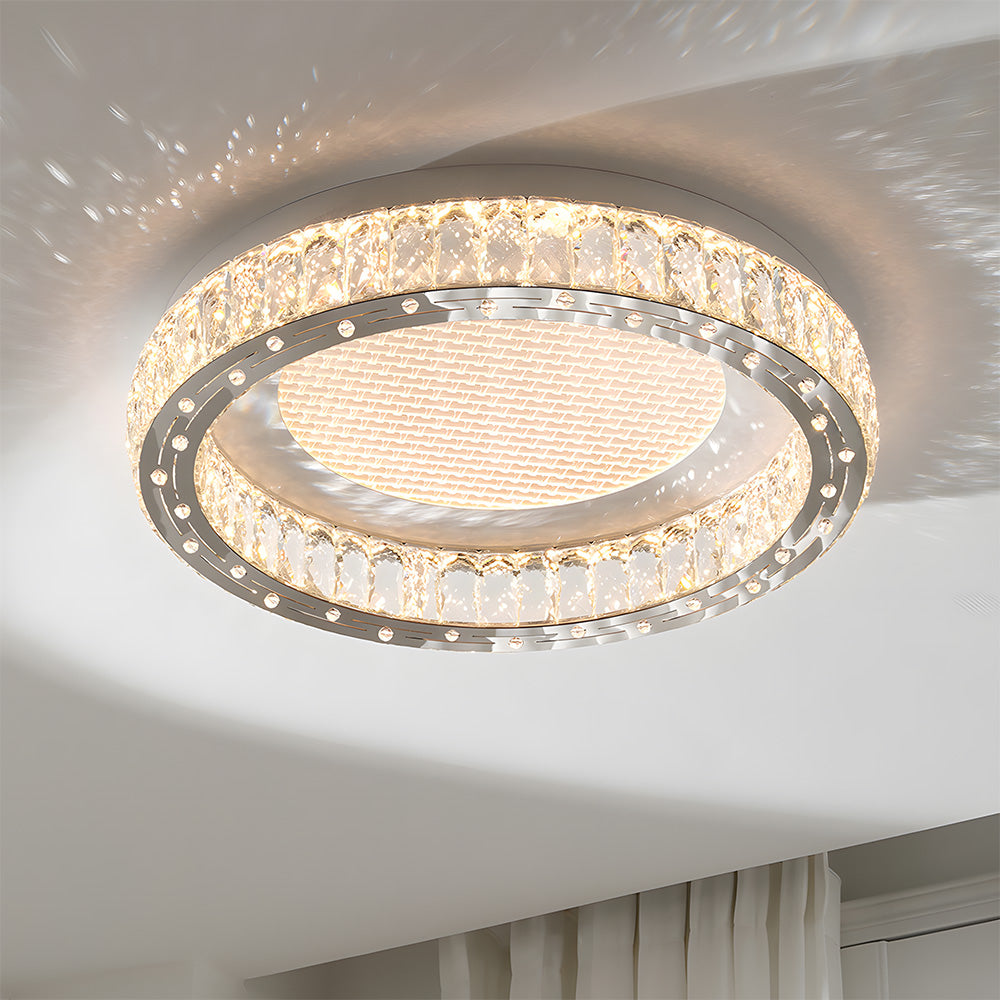 Modern Crystal Ring Stainless Steel LED Ceiling Light for Bedroom