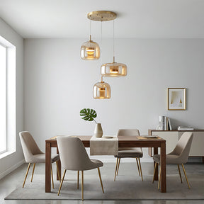 Elegant Amber Glass Iron LED Pendant Lights for Living Room