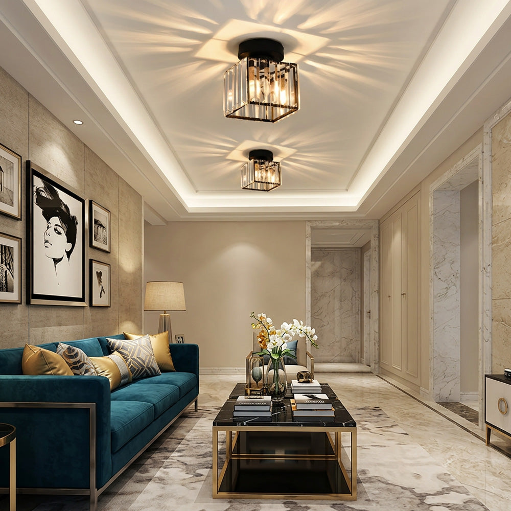 Luna Crystal Square Semi Flush Ceiling Light