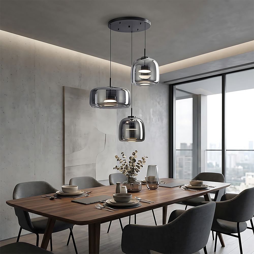 Elegant Amber Glass Iron LED Pendant Lights for Living Room