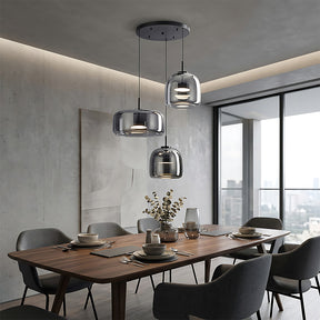 Elegant Amber Glass Iron LED Pendant Lights for Living Room