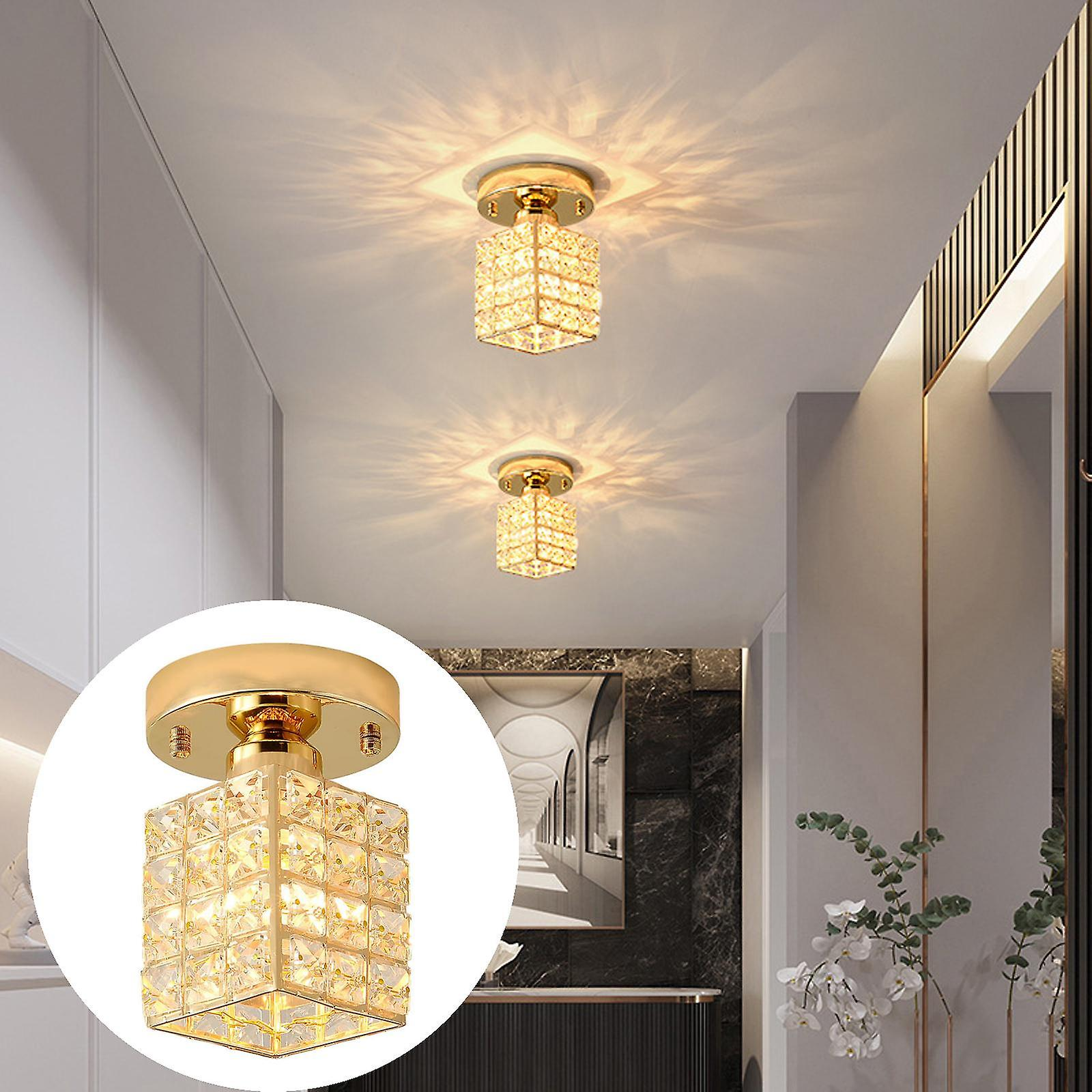 Contemporary Gold Round Glass Semi-Flush Hallway Light Fixture