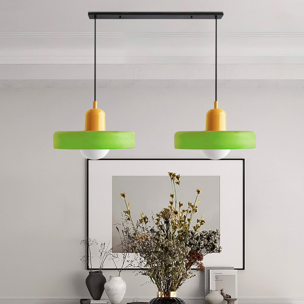 2 Heads Modern Bauhaus Stained Glass Pendant Lamp