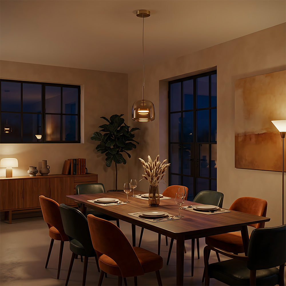 Elegant Amber Glass Iron LED Pendant Lights for Living Room