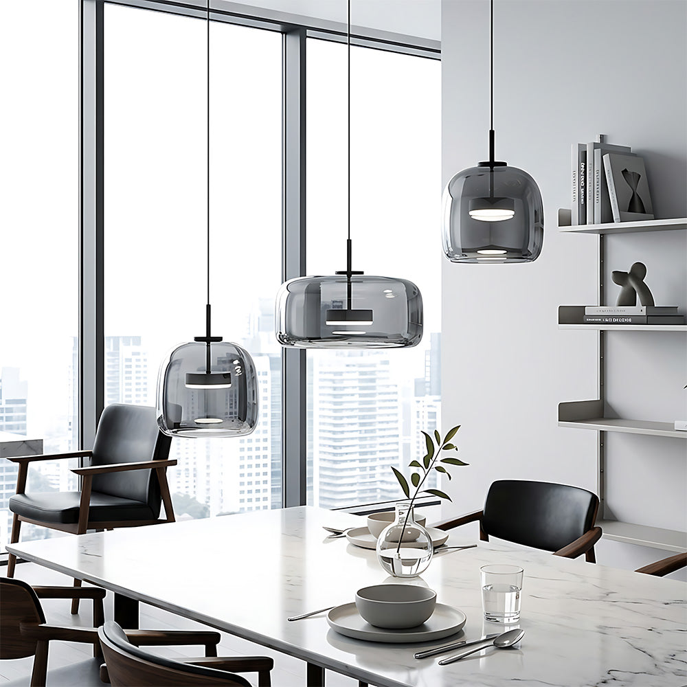 Elegant Amber Glass Iron LED Pendant Lights for Living Room