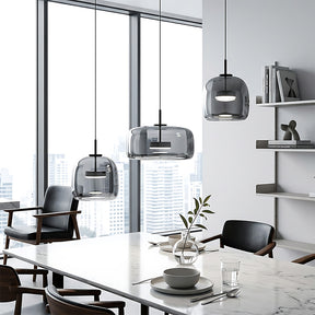 Elegant Amber Glass Iron LED Pendant Lights for Living Room