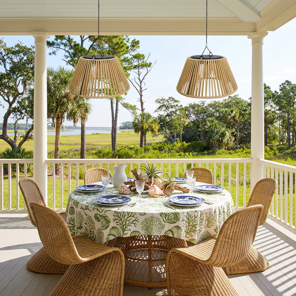 Waterproof Outdoor Solar Woven Rattan Pendant Lights for Porch Garden