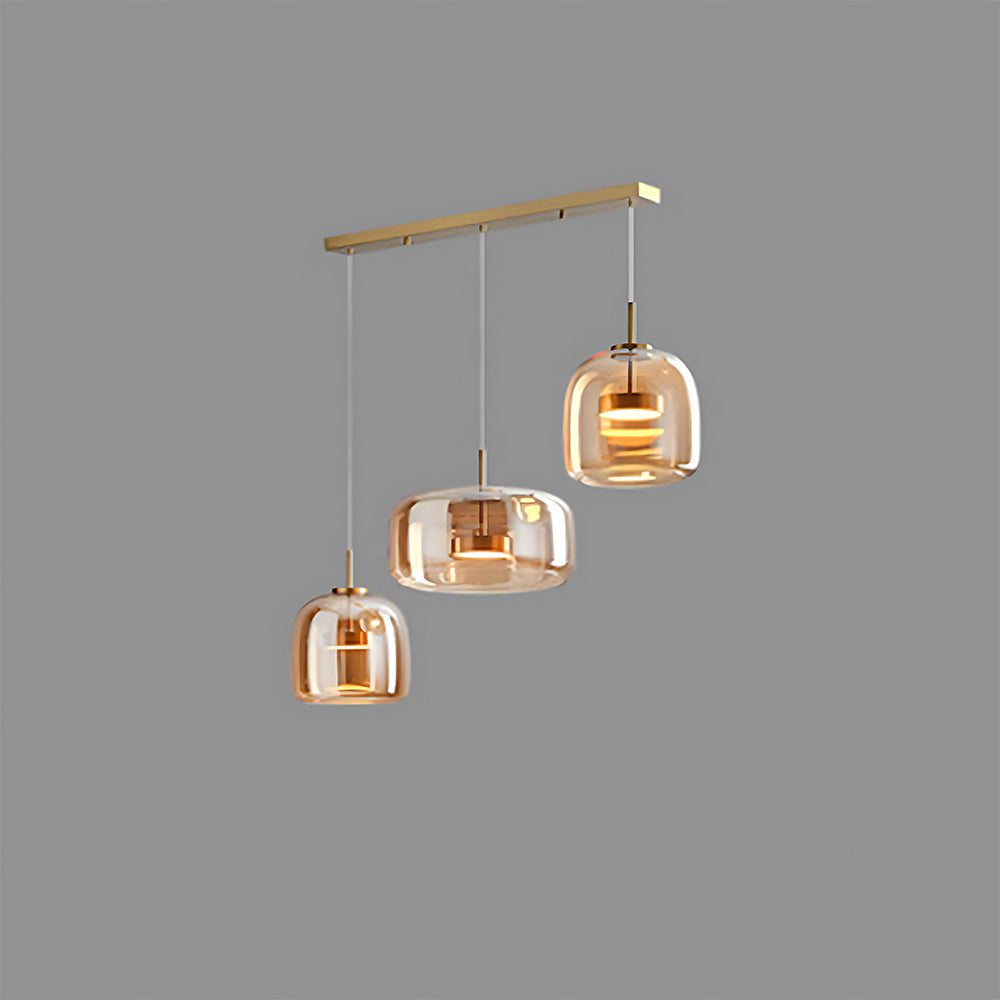 Elegant Amber Glass Iron LED Pendant Lights for Living Room