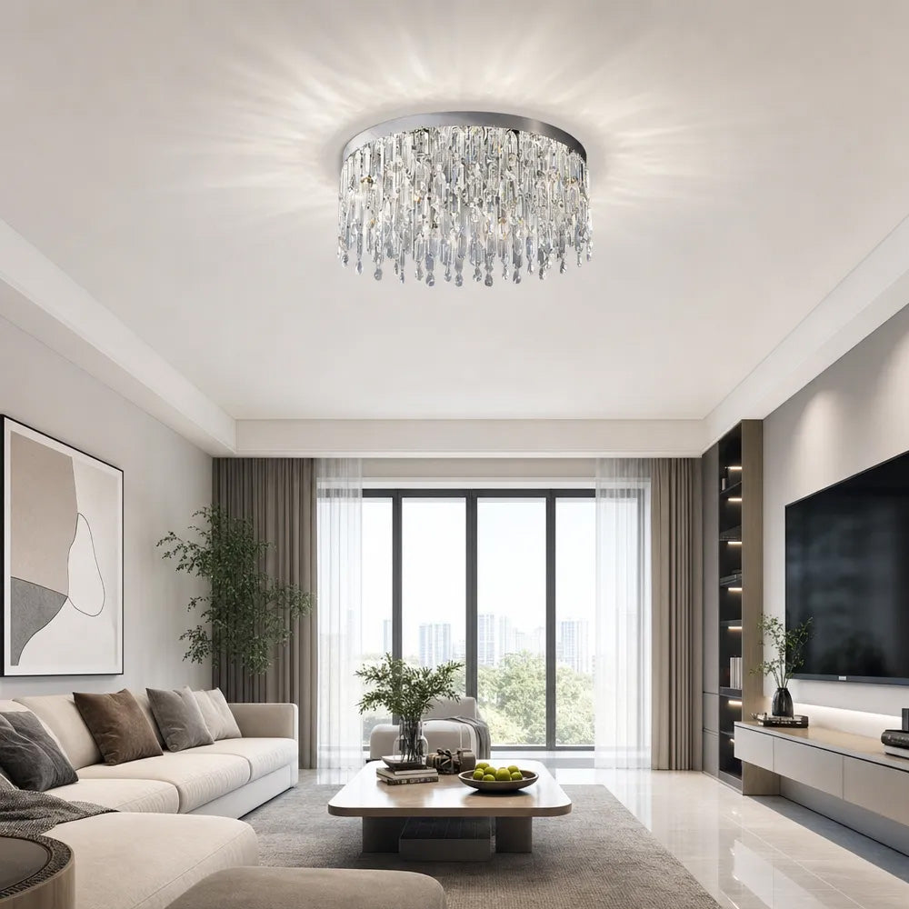 Luxury Gold Crystal Flush Mount Ceiling Light for Living Room