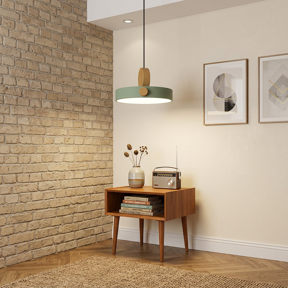 Nordic Circular Disc Iron & Wood Pendant Lights for Dining Area