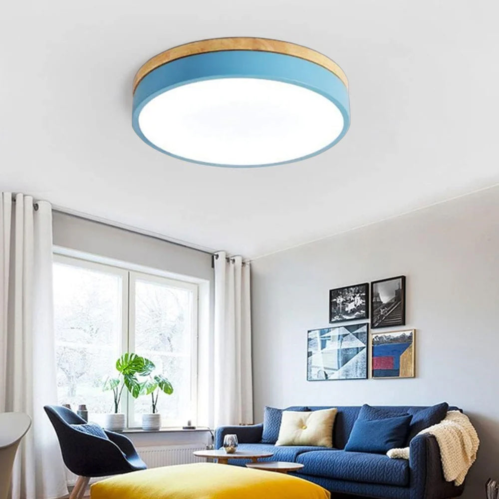 Wooden Round Shape Flush Ceiling Lights For Living Room