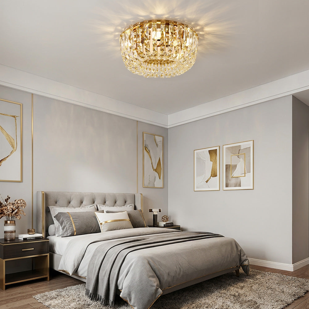 Luxury Multi-Tier Crystal Gold Flush Mount Ceiling Light for Living Room