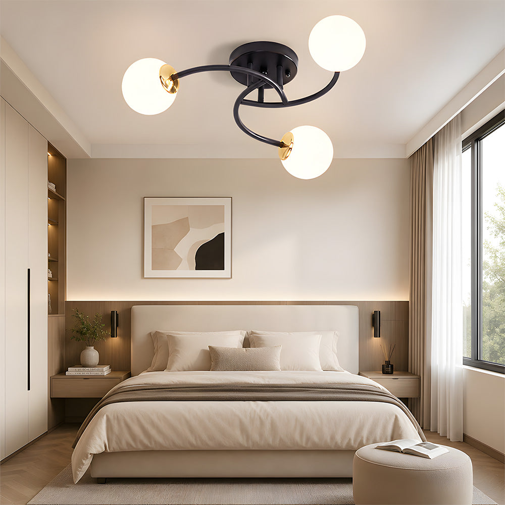 Modern Iron Glass Flush Mount Ceiling Light for Living Room