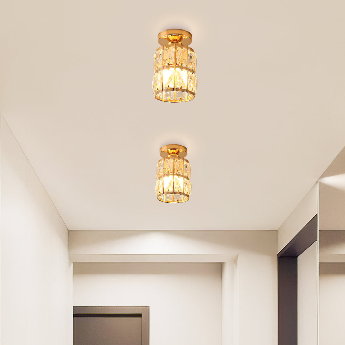 Modern Gold Glass Semi-Flush Hallway Light Fixture
