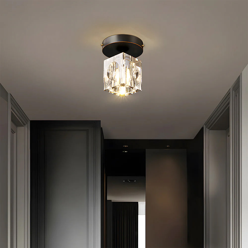 Modern Crystal Ceiling Light Fixture, Mini Flush Mount Copper Chandelier