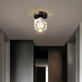 Modern Crystal Ceiling Light Fixture, Mini Flush Mount Copper Chandelier