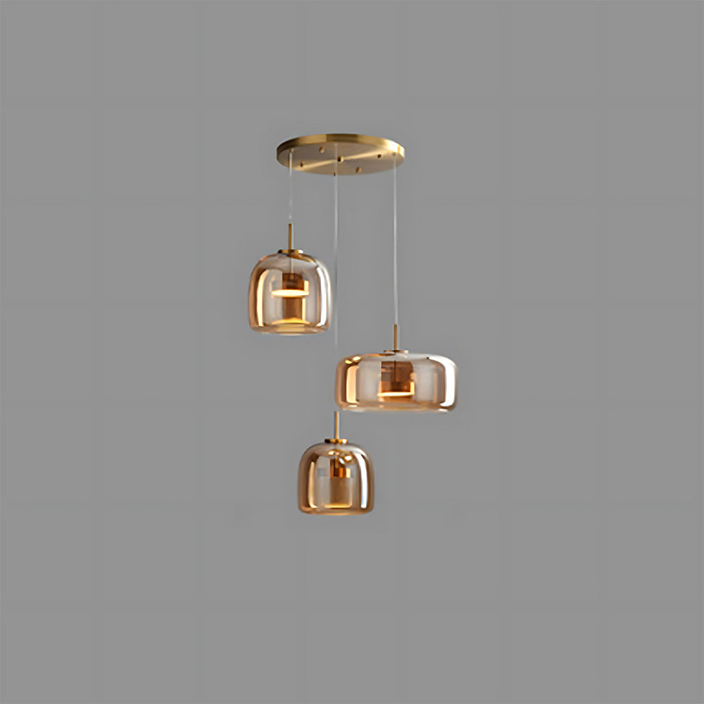 Elegant Amber Glass Iron LED Pendant Lights for Living Room