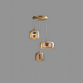 Elegant Amber Glass Iron LED Pendant Lights for Living Room
