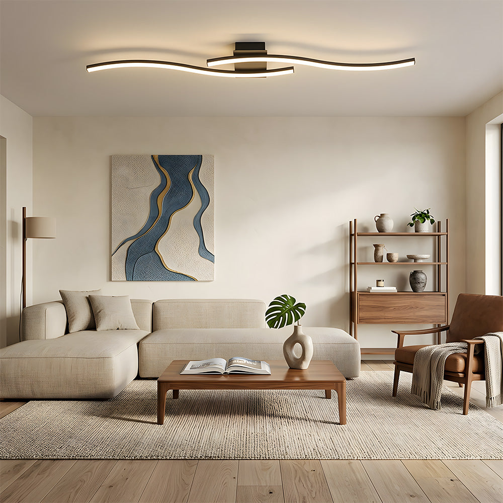 Modern Black Linear Flush Mount Wave LED Ceiling Lights for Bedroom