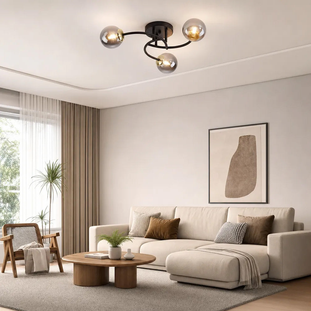 Modern Iron Glass Flush Mount Ceiling Light for Living Room