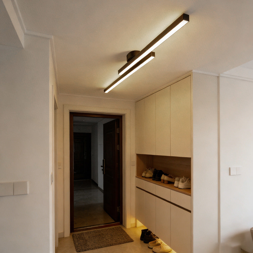 Modern Black Long Strip Semi Flush Mount LED Ceiling Light